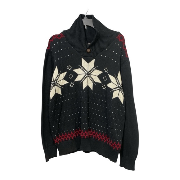 Weatherproof Vintage Men's Large Black Button Shawl Collar Holiday Sweater - Picture 2 of 10